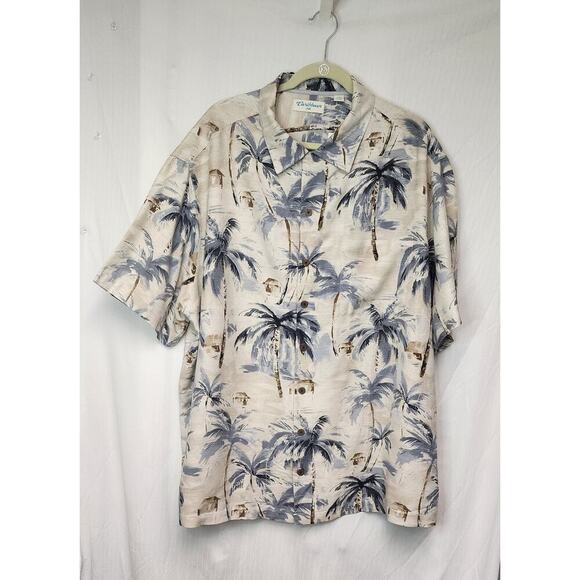 Caribbean Hawaiian Shirt Multicolor Cream/Blue Palm Trees Button Down 2XB NWT - Picture 5 of 11